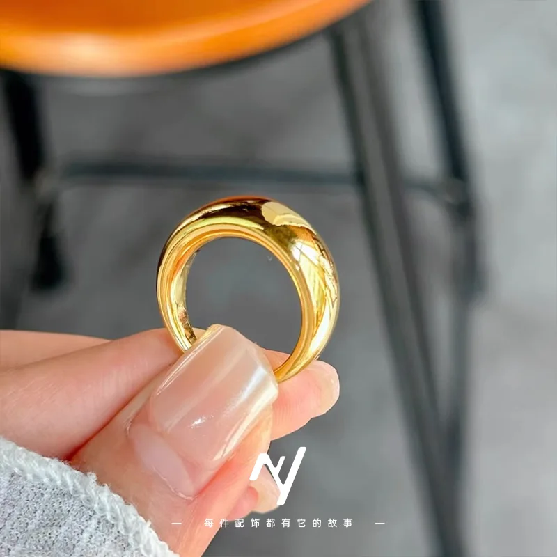 Shiny sand gold ring women's loach back plain ring ring gift to girlfriend 9999gold
