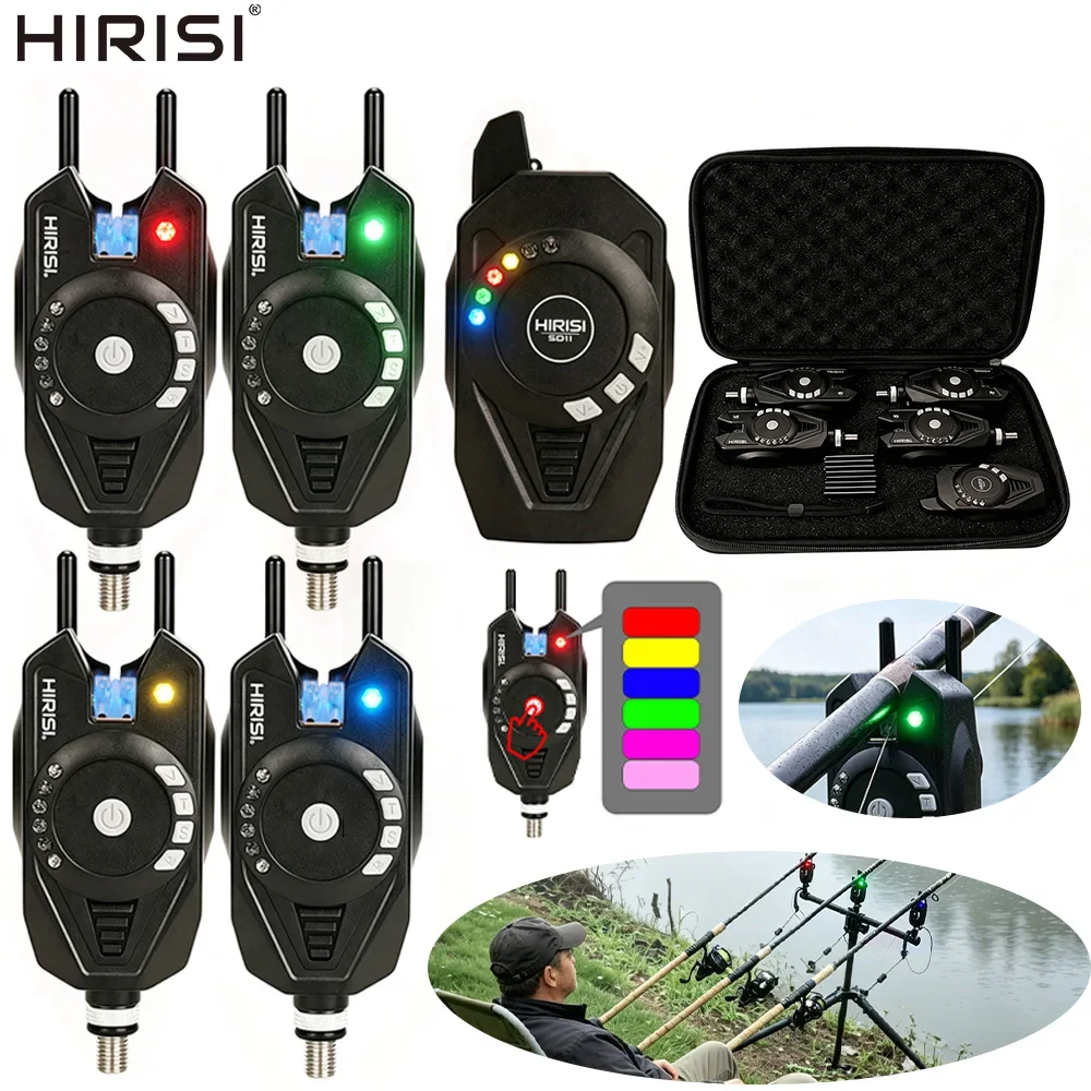 Hirisi SD11 Karpfenangel-Set mit kabellosem Bissanzeiger, LED-Lichtanzeige, wasserdicht, einstellbarer Lautstärke und Empfindlichkeit, Angelzubehör – Detail 1
