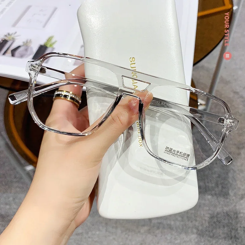 Fashion Square Double Bridges TR90 Women Glasses Frame Clear Anti-Blu-Ray Eyewear Retro Men Optical Frame Computer Goggles