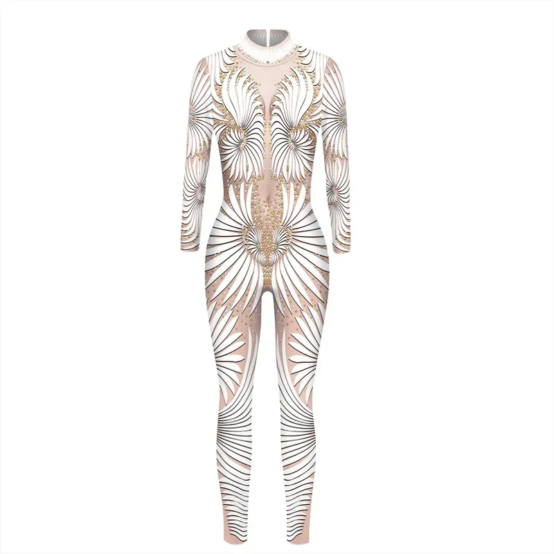 Robot Punk kombinezon Catsuit seksowne kobiece kobiety przebranie na karnawał szkielet Cyberpunk Steampunk Zentai garnitur Halloween body