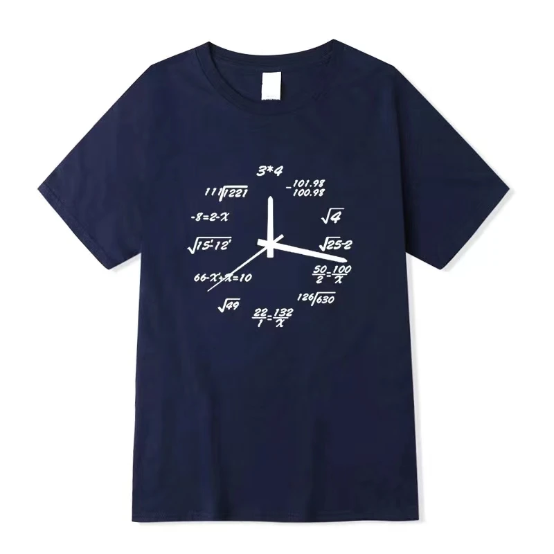 XINYI Men\'s T-shirt 100% Cotton Casual Funny Math Clock Print Summer Loose O-neck T Shirt for Men Short Sleeve T-shirt Male Tops