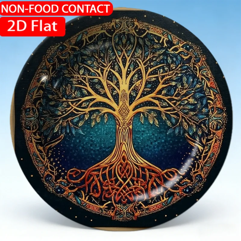 1pc Elegant Ceramic Decorative Plate - Celtic Tree of Life Blue Theme Design Non-Food Contact, Home Desk Ornaments, Living Room