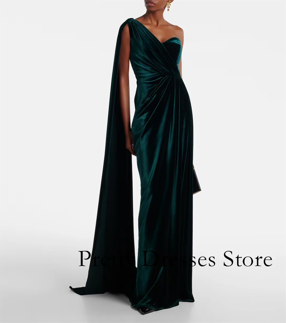 

Бархатное зеленое платье русалки на одно плечо, вечерние платья по индивидуальному заказу, длиной до пола, вечерние платья для выпускного вечера, вечерние платья de fiesta