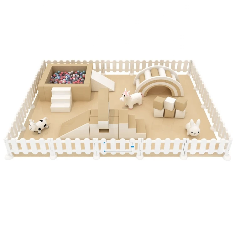 Luxurious White Beige Soft Game with 8 Feet X 8 Feet Big Ball Pit and Climbing and Sliding