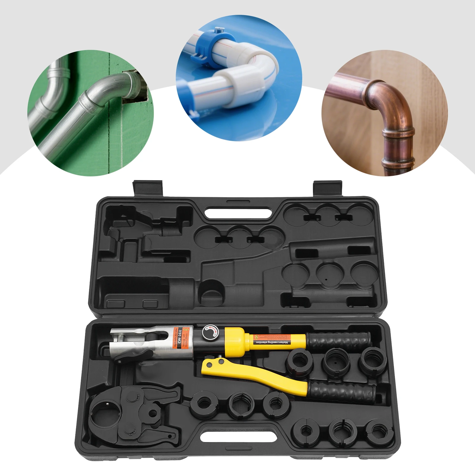 Professionelle Manuelle 10T Hydraulische Presszange mit 9 Pressbacken 20mm Hub für Aluminiumrohre, Kunststoffrohre, PEX-Rohre – Detail 2