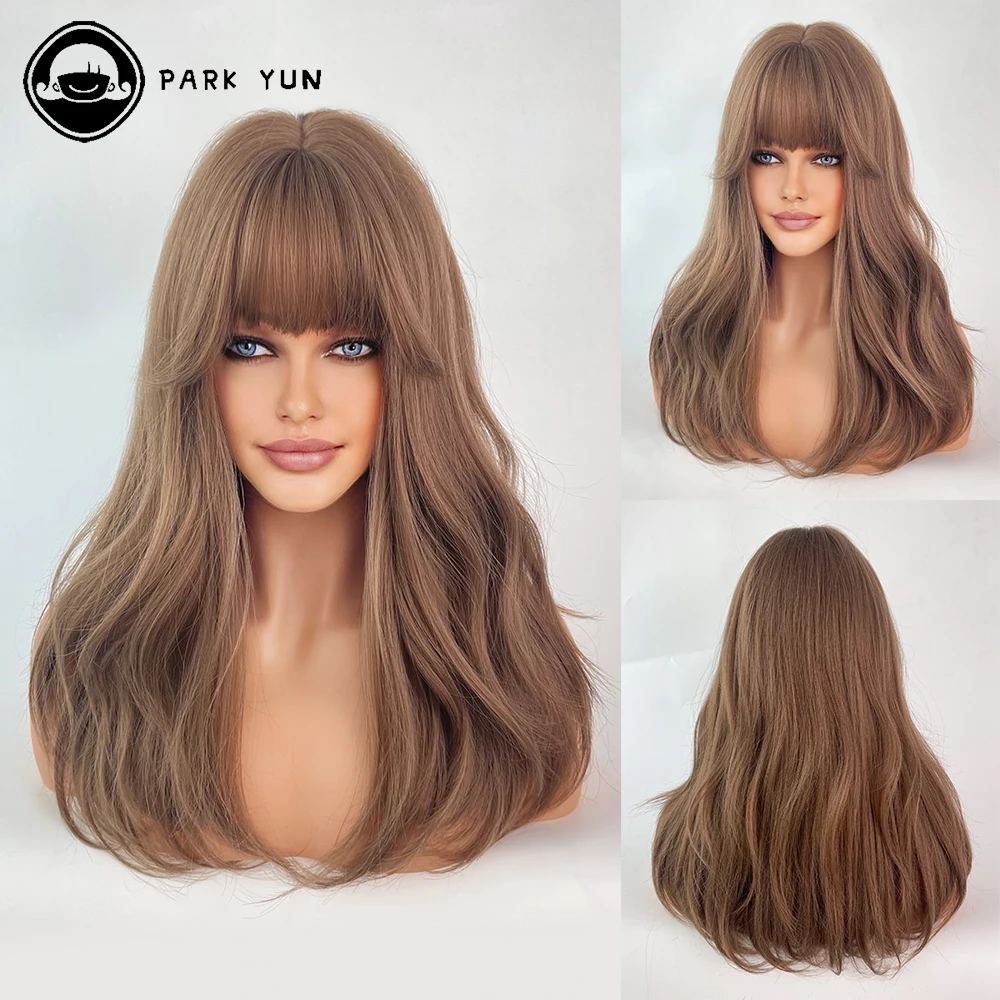 Chocolate Brown Long Straight Synthetic Wigs for Women Natural Wave Wig with Bangs Heat Resistant Cosplay Lolita Daily Fake Hair