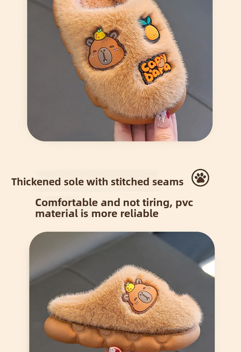 Capybara Winter Kinder-Plattform-Hausschuhe 2026 Modische Warme Plüsch-Eltern-Kind-Hausschuhe Rutschfeste Damen-Baumwollschuhe – Detail 7