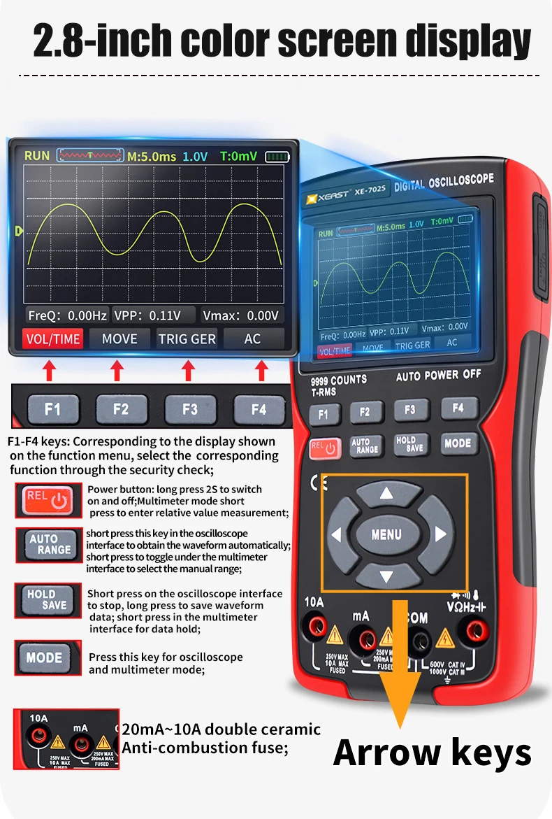 Digital Oscilloscpe Multimeter Auto True RMS Tranistor Probe Multimetro 48M/S 10Mhz PC Waveform Digital Oscilloscope