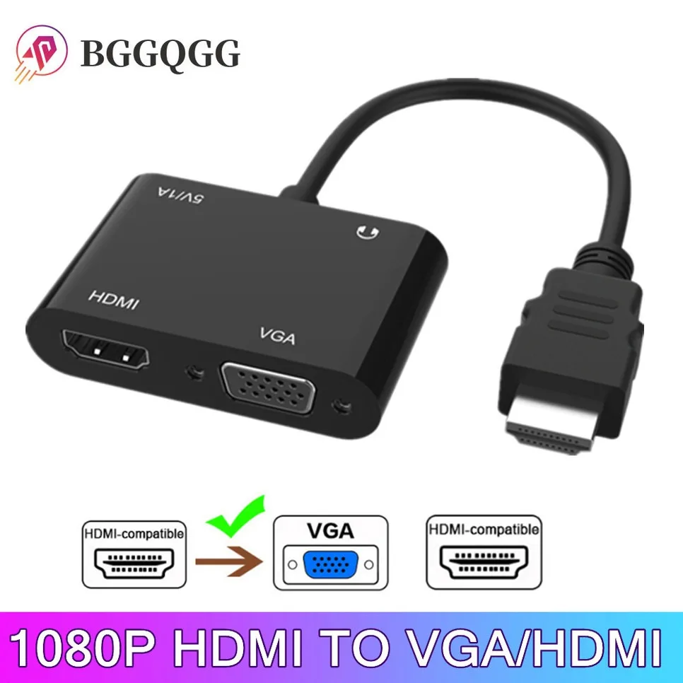 

1080P HDMI-Compatible to VGA HDMI-Compatible 2 in 1 Adapter Splitter for Computer Desktop Laptop PC Monitor Projector HDTV