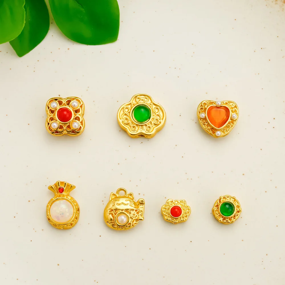 Handmade diy matte gold bead openwork bracelet necklace accessory, ancient gold inlaid with loose beads and spacers