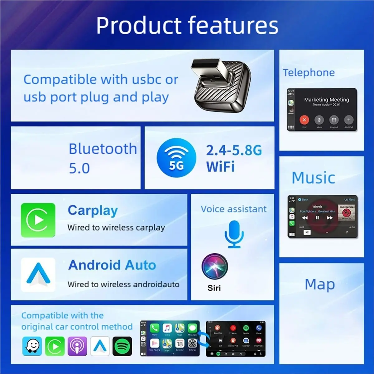 618 Mega Sale Wireless CarPlay Adapter&Android Auto Wireless Adapter, 5Ghz WiFi Type-C/USB Plug Play Dongle CarPlay Wireless