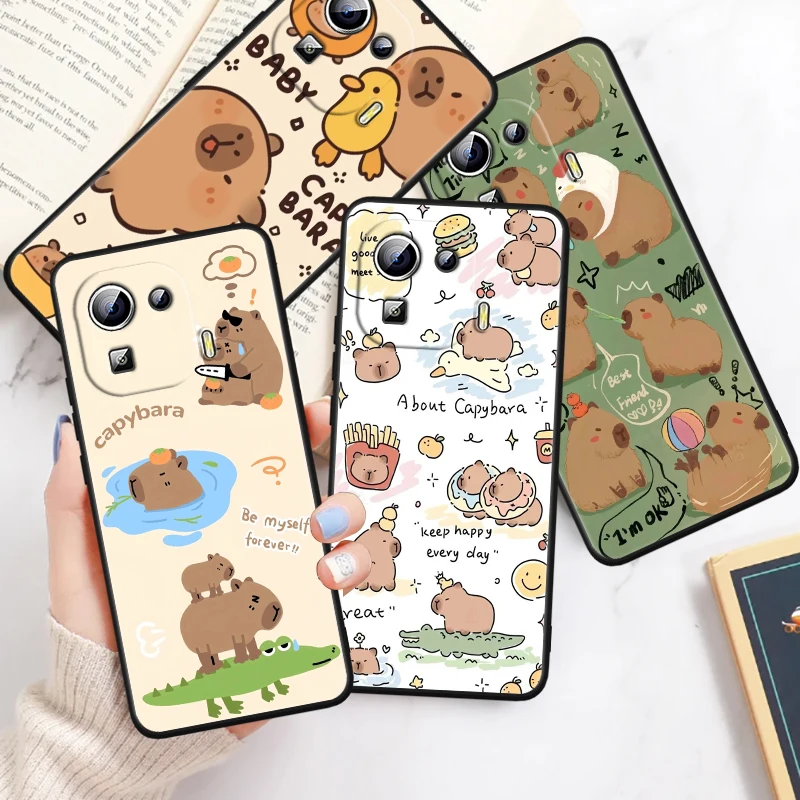 

Capybara Cute Cartoon Cool For Xiaomi Mi 14 13T 13 12T 12 11T 11i 11 10T 10 Pro Lite Ultra 5G Black Soft Phone Case