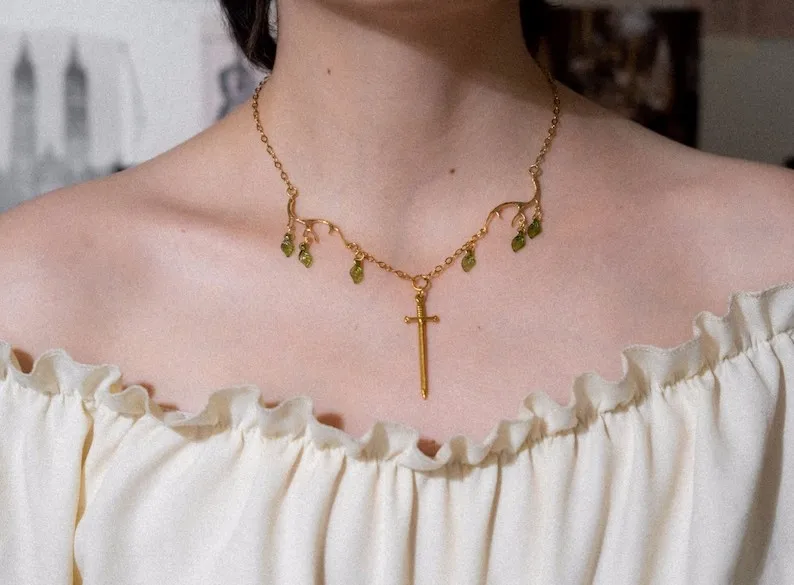 Woodland Elf Sword Necklace Chain Knightcore Jewelry Cottagecore Fairy Necklace Bookish Gift
