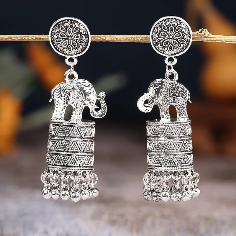 New Ethnic Classic Jhumka Earrings for Women Nepal India Vintage Elephant Shaped Carved Tassel Earrings Brincos Kolczyki