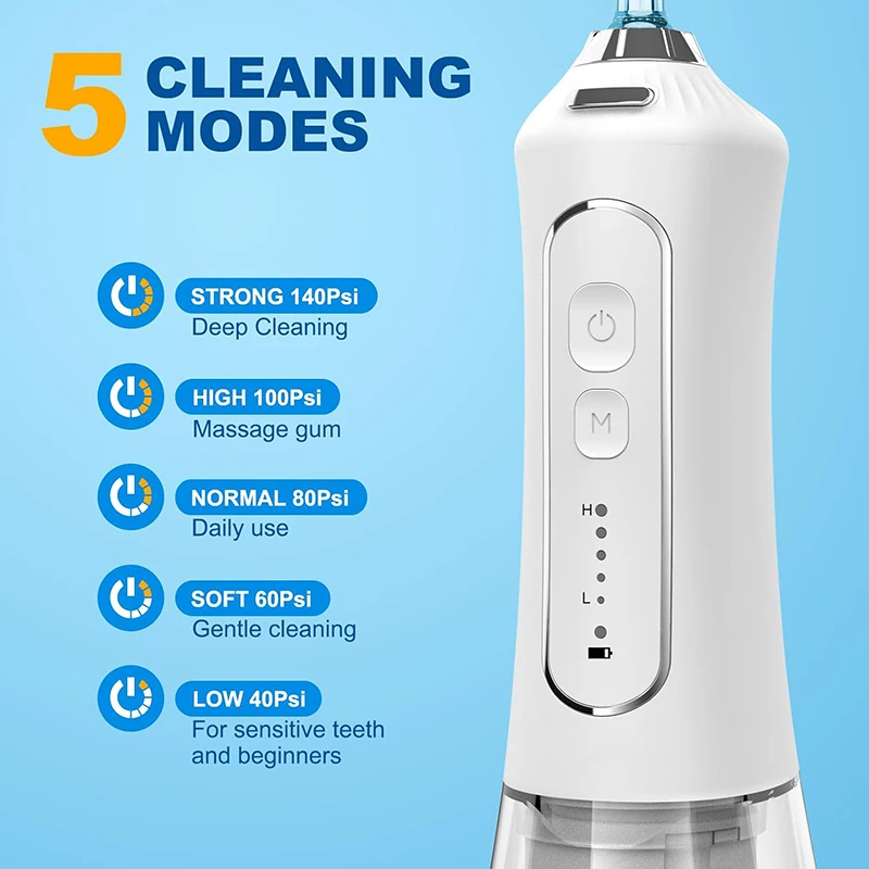 Best Seller Multifunctional Waterproof Electric Intelligent Oral Irrigator Dental Water Flosser with 5 Modes 5 Jet Tips