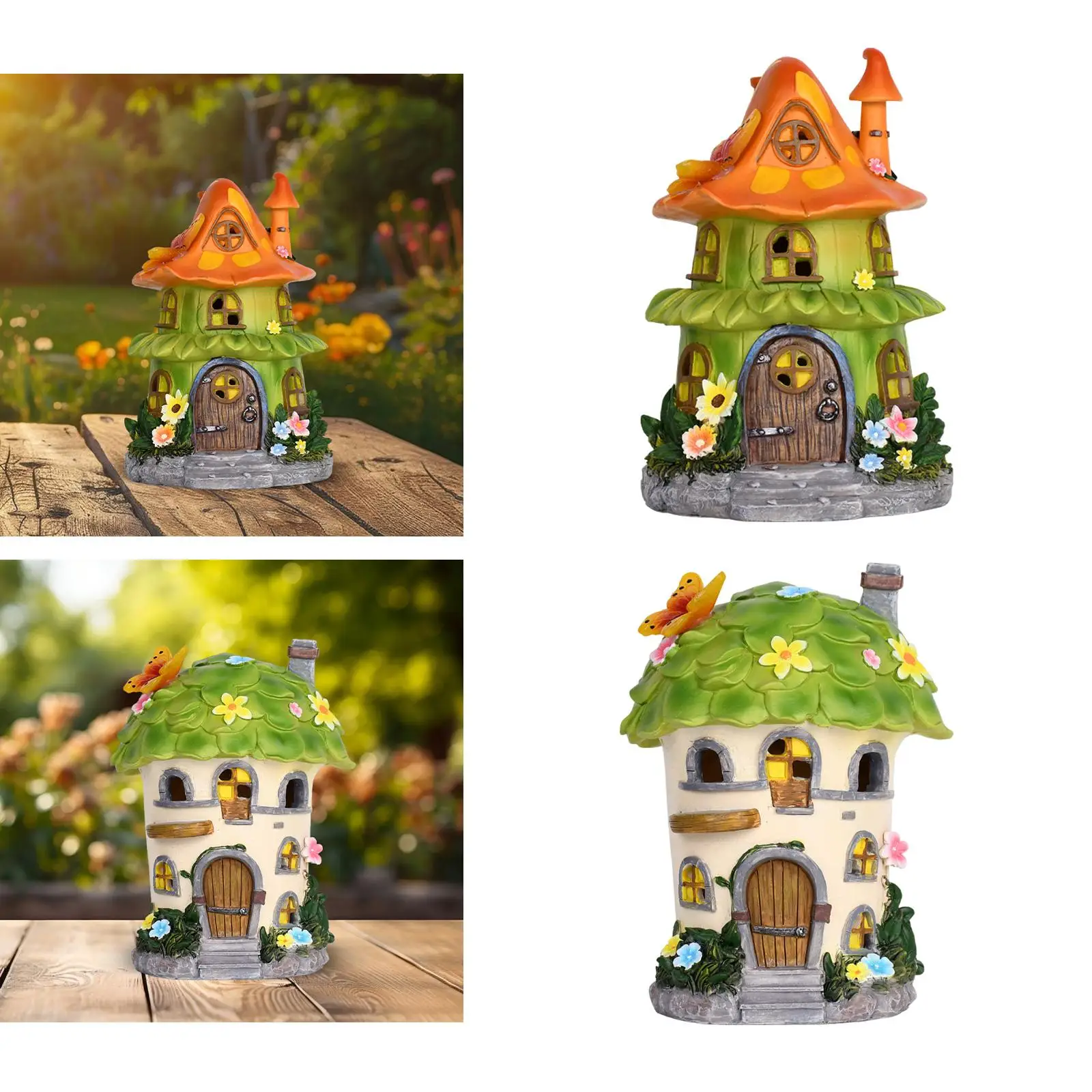 Garden Flower House Statue Funny Yard Ornament Fairy Garden Miniature Landscape Night Light for Lawn Yard Backyard Outdoor Home image 4