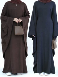 Ramadan Eid Dubai Linen Modest Batwing Abaya Muslim Kaftan Dress Kebaya Abayas For Women Caftan Robe Femme Musulmane Vestidos