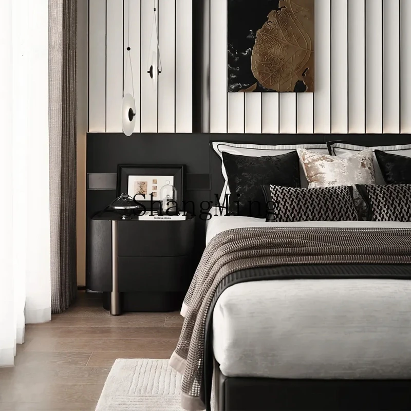 

FG minimalist solid wood bedside table simple modern smoky color bedside locker