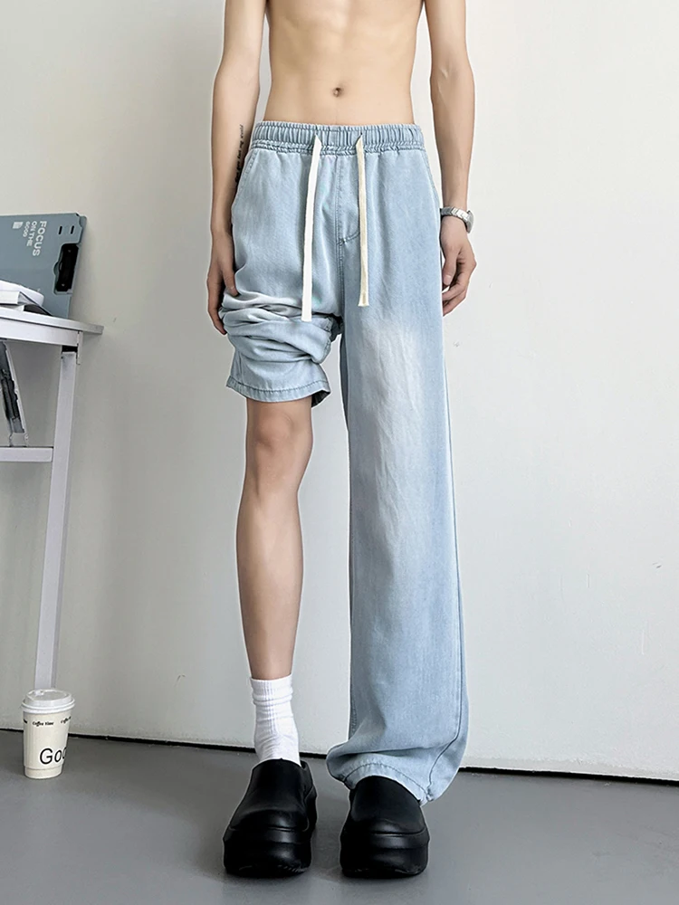 

Светло-голубые мужские джинсы из ледяного шелка, повседневные летние джинсы из лиоцелла Lenzing с охлаждающим эффектом, прямые, свободного кроя, в американском стиле