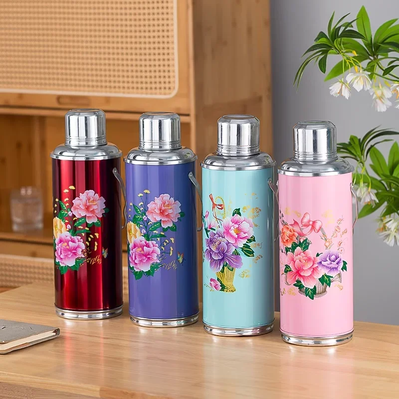 Small Thermos Household Retro Nostalgic Thermos Old-fashioned Red Iron Sheet Glass Inner Thermos Wedding Thermos