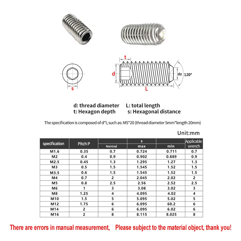 M3 M4 M5 M6 M8  DIN916 304 Stainless Steel  Hexagon Socket Allen Cup Point  Flat  End Grub Bolt Set Screw 330Pcs