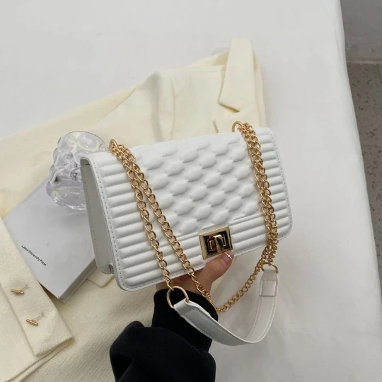 White OL Chain Woman Handbag 2024 Trend Luxury Women Girl Shoulder bag PVC Lady Crossbody PU Purses Women\'s Leather Totebag