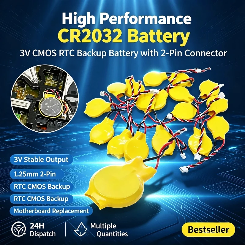 1-10Pcs CR2032 3V 230mAh Lithium Coin Battery With 2Pin Wire Connector Adhesive Tape CMOS BIOS Backup Battery Laptop Motherboard