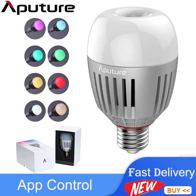 

Aputure Accent B7C 7W RGBWW LED Smart Light Bulb Photography lights 2000k-10000K Adjustable 0-100% Stepless Dimming App Control