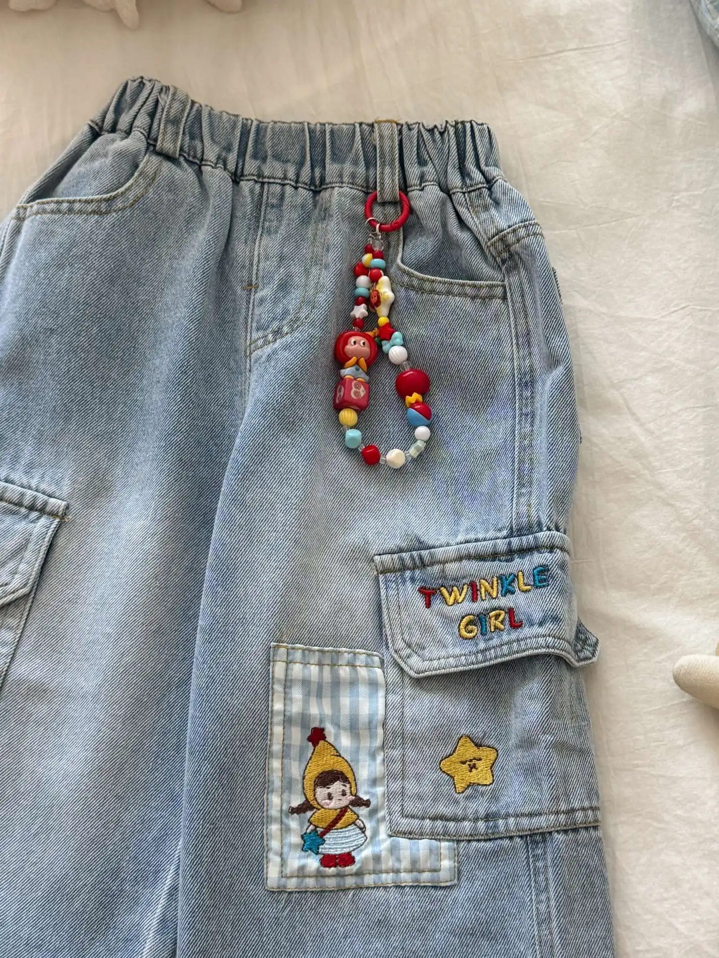 Girls Casual Denim Wide Leg Pants Multi-Pocket American Workwear Style Autumn New Fashion High Waist Long Pants for Children