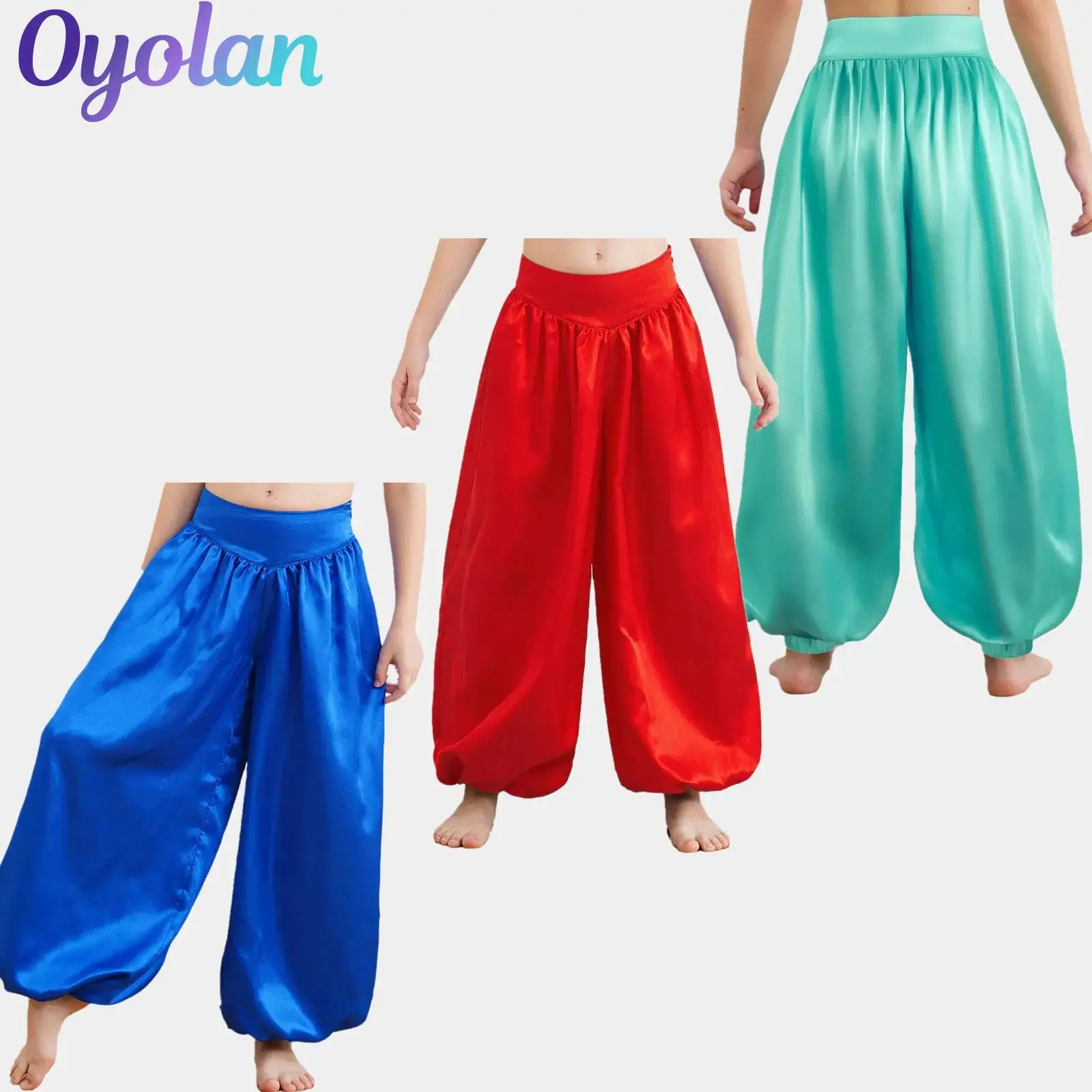 

Kids Girls Belly Dance Harem Pants Arabic Halloween Carnival Pants Satin Bloomers Performance Halloween Princess Cosplay Costume