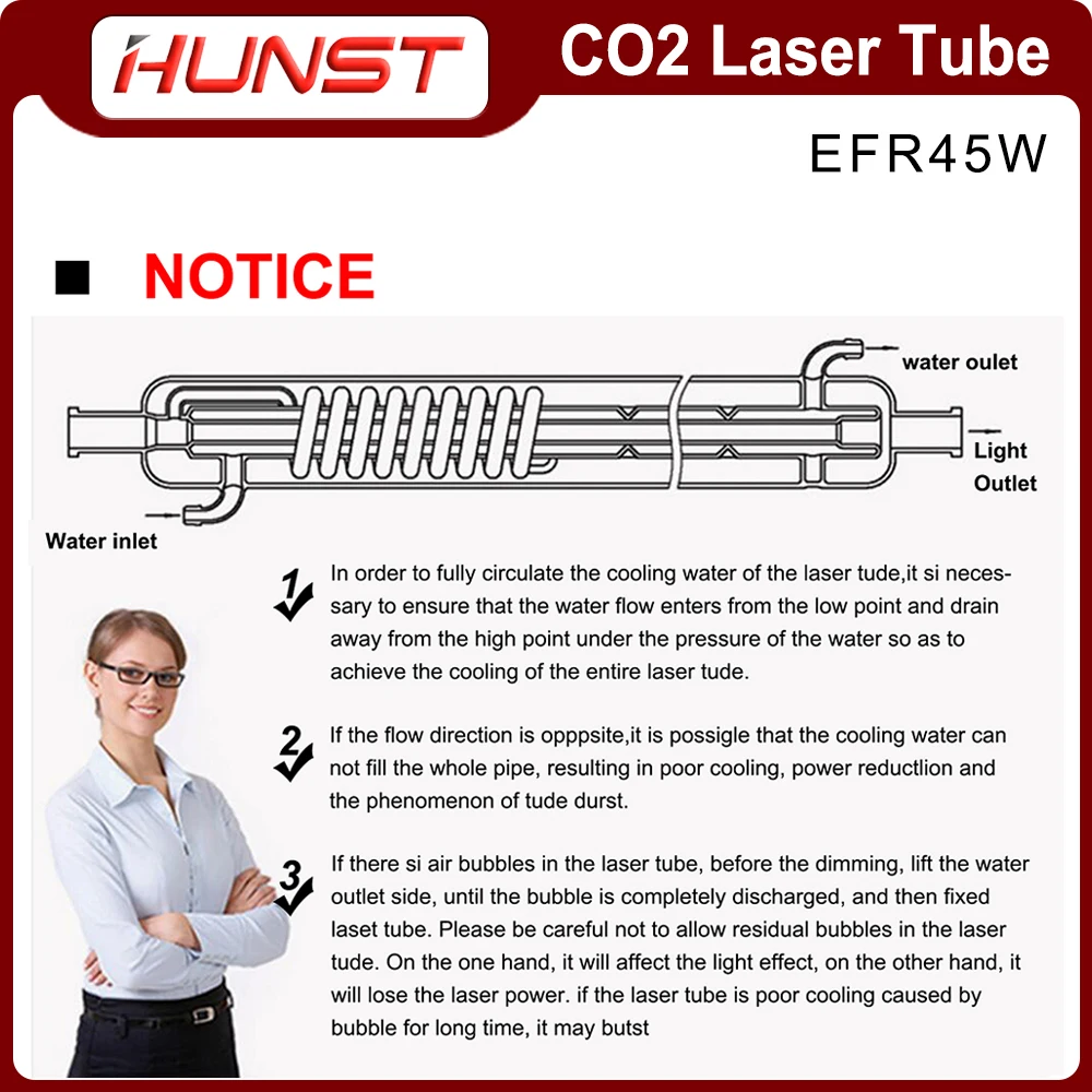 Imagem -05 - Tubo do Laser com Cabeça do Metal Gravura e Máquina de Corte Co2 45w Diâmetro 50 mm 800 mm Comprimento Hunst-co2