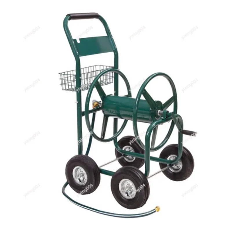 Metal 4-Wheel Garden Hose Reel Cart Portable Hose Storage Winding Rack for Yard Water Pipe Organizer