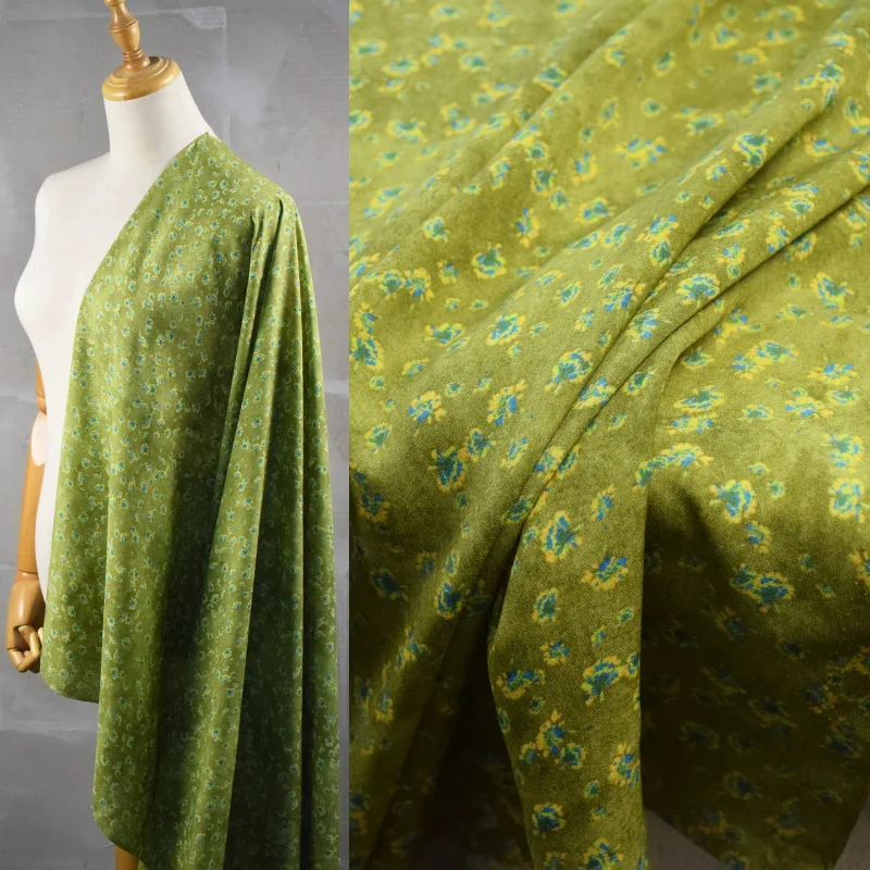 

Forest Green Tiny Floral Crepe Chiffon Fabric Lightweight Soft Dress Shirt Hanfu DIY Sewing Handmade Fashion Designer Material