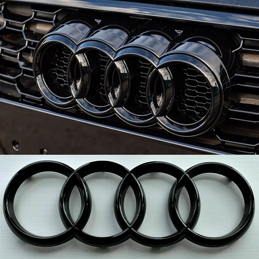 4-Ring-ABS-Autohaube vorne, Motorhaube, Grill, hinterer Kofferraum, Emblem, Logo, Abzeichen, Aufkleber, Aufkleber für Audi A3, A4, A5, A6, A7, Q2,