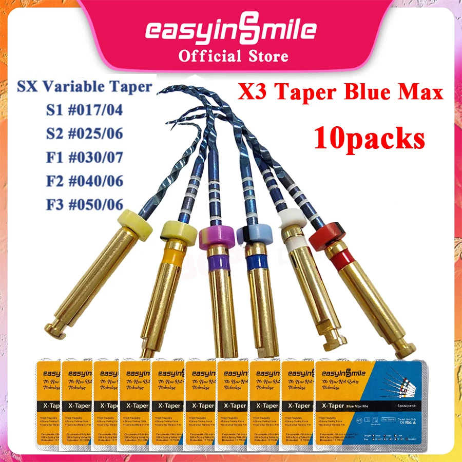 10Packs( 6Pcs/pack) Easyinsmile Dental Endo Rotary Files X-Pro Blue Taper NITI Endodontic Files Compatible With All Motor SX-F3