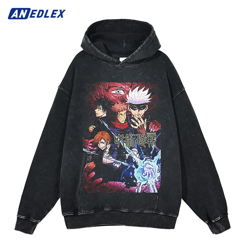 

Hip Hop Harajuku Streetwear Fashion Men Washed Hoodie Sweatshirt Japanese Anime Graphic Hoodie Vintage Cotton Hooded Pullover