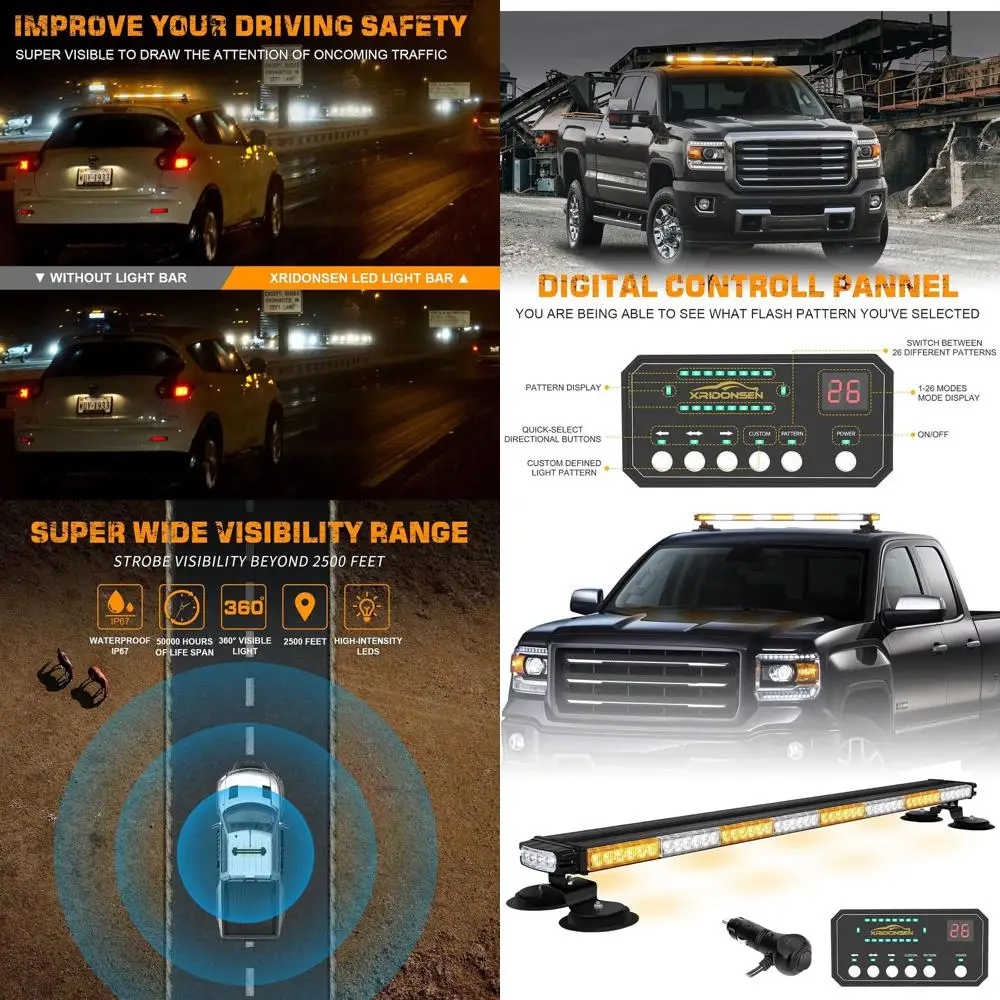 

37 104 LED Amber/White Roof Strobe Light Bar with Magnetic Mount for Construction and Utility Vehicles