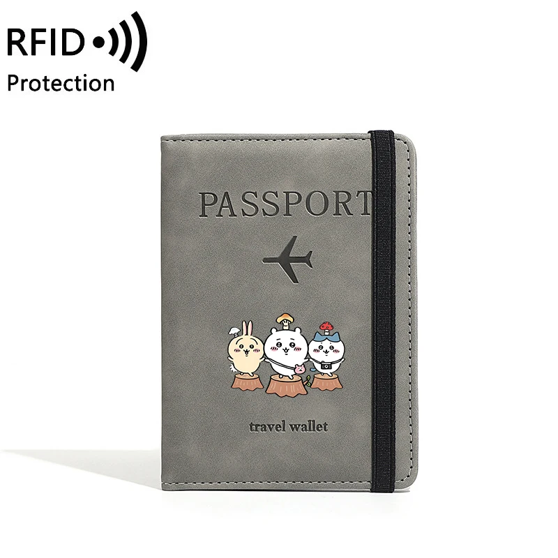 Image 4: Porte-passeport RFID Chiikawas pour femmes et hommes, portefeuille de voyage, organiseur de documents, porte-documents portable imperméable pour filles, cadeau pour passeport