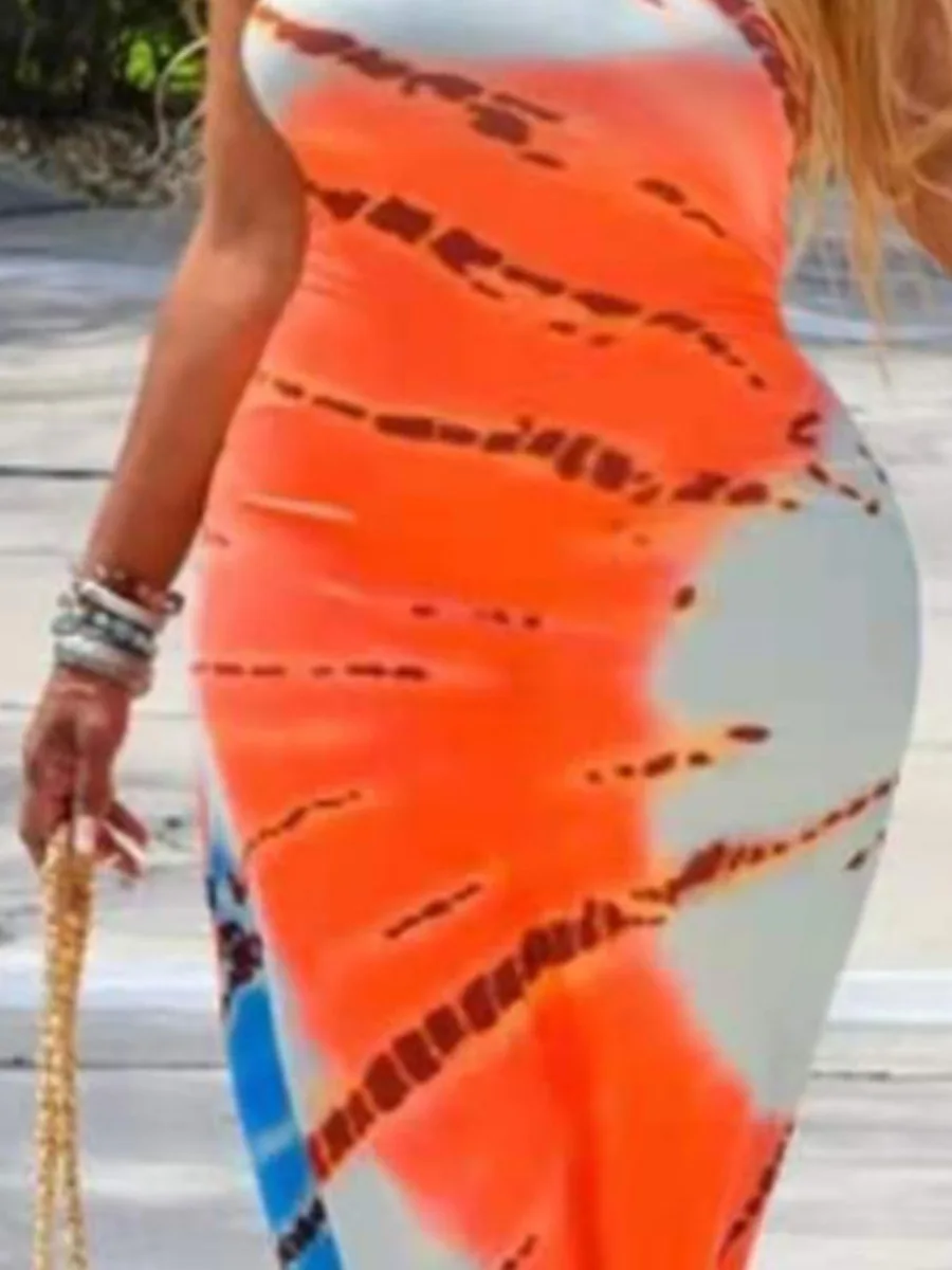 LW Plus Size Print Patchwork Multicolor Floor Length Dress Sleeveless Slim Sexy Maxi Dress summer Women Bodycon Elegant dress