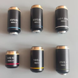 195 Black Achromatic Objective Lens 4X 10X 20X 40X 60X 100X High Quality Microscope Objective Lens RMS 20.2mm Parts
