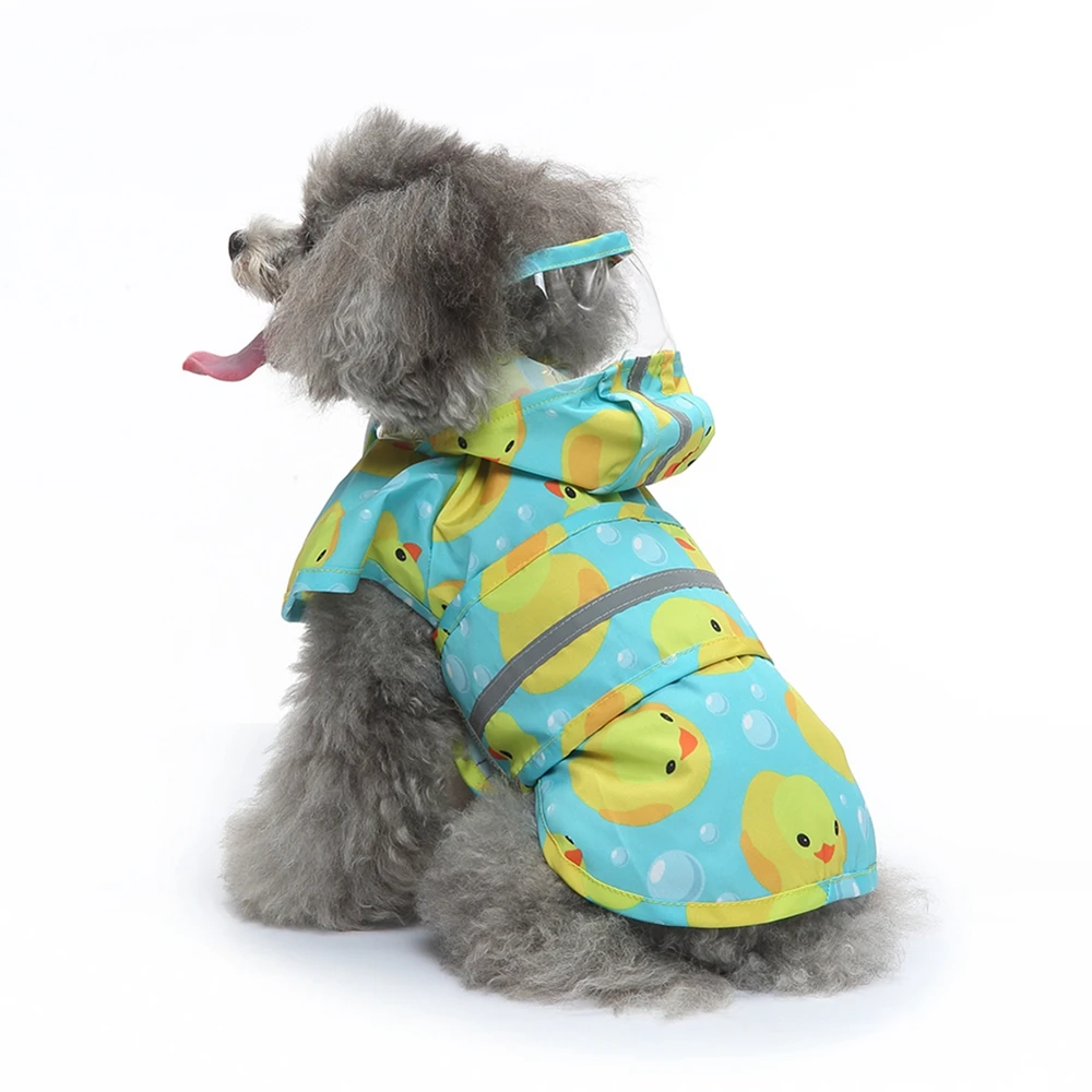 Pet Dog Raincoat Cartoon Animal Printed Hooded Jumpsuit Dogs Waterproof Coat Water Resistant Clothes For Dogs Cats Rain Jacket