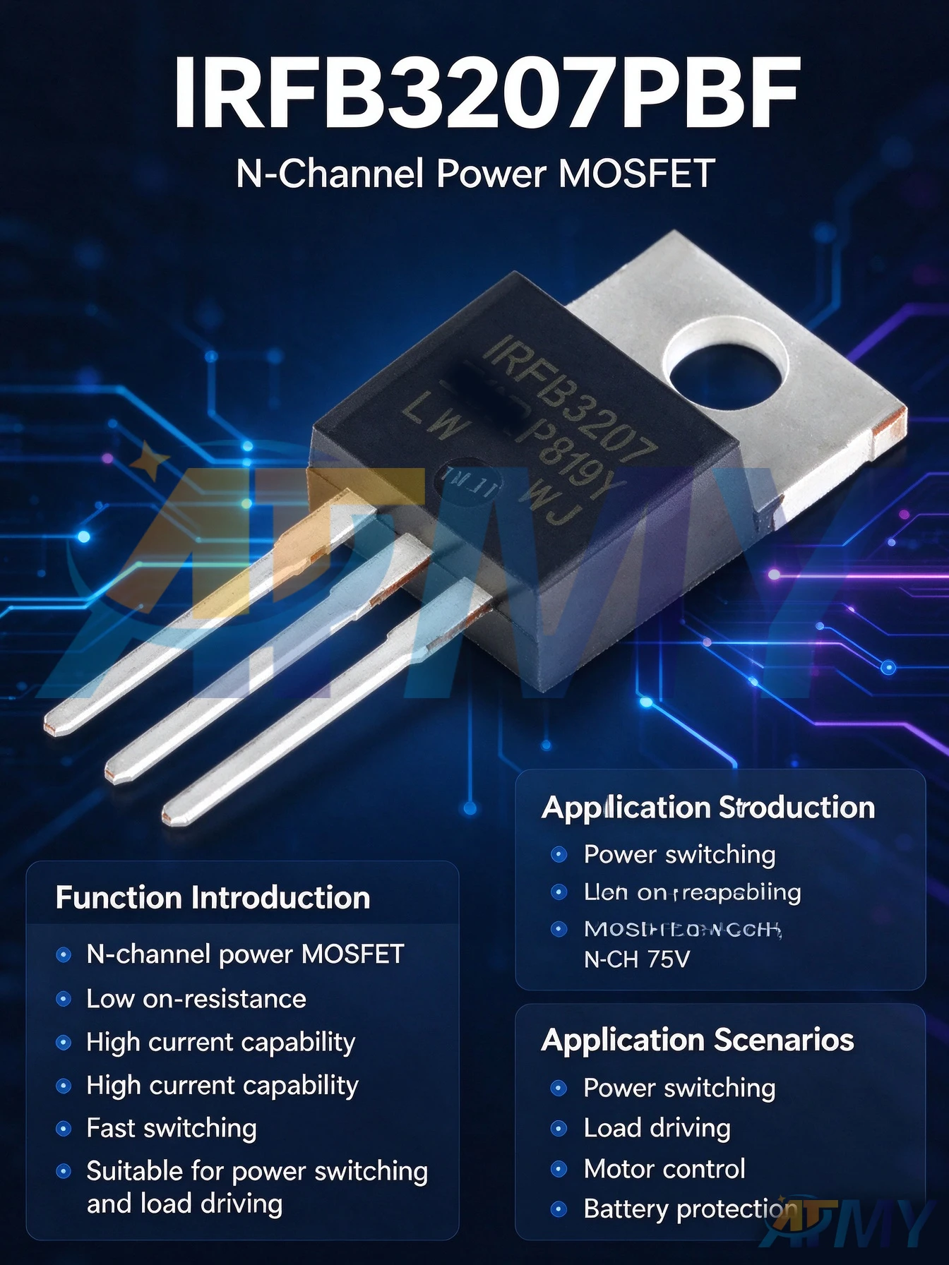 IRFB3006 IRFB3077 IRFB3206 IRFB3207 IRFB3306 IRFB3307 N-Channel 75V/180A Through-Hole MOSFET
