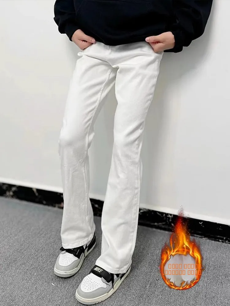 

White Cleanfit High Waist Bell Bot Jeans Men's Winter Slim Fit American High Street Knife Jeans Straight Leg Denim