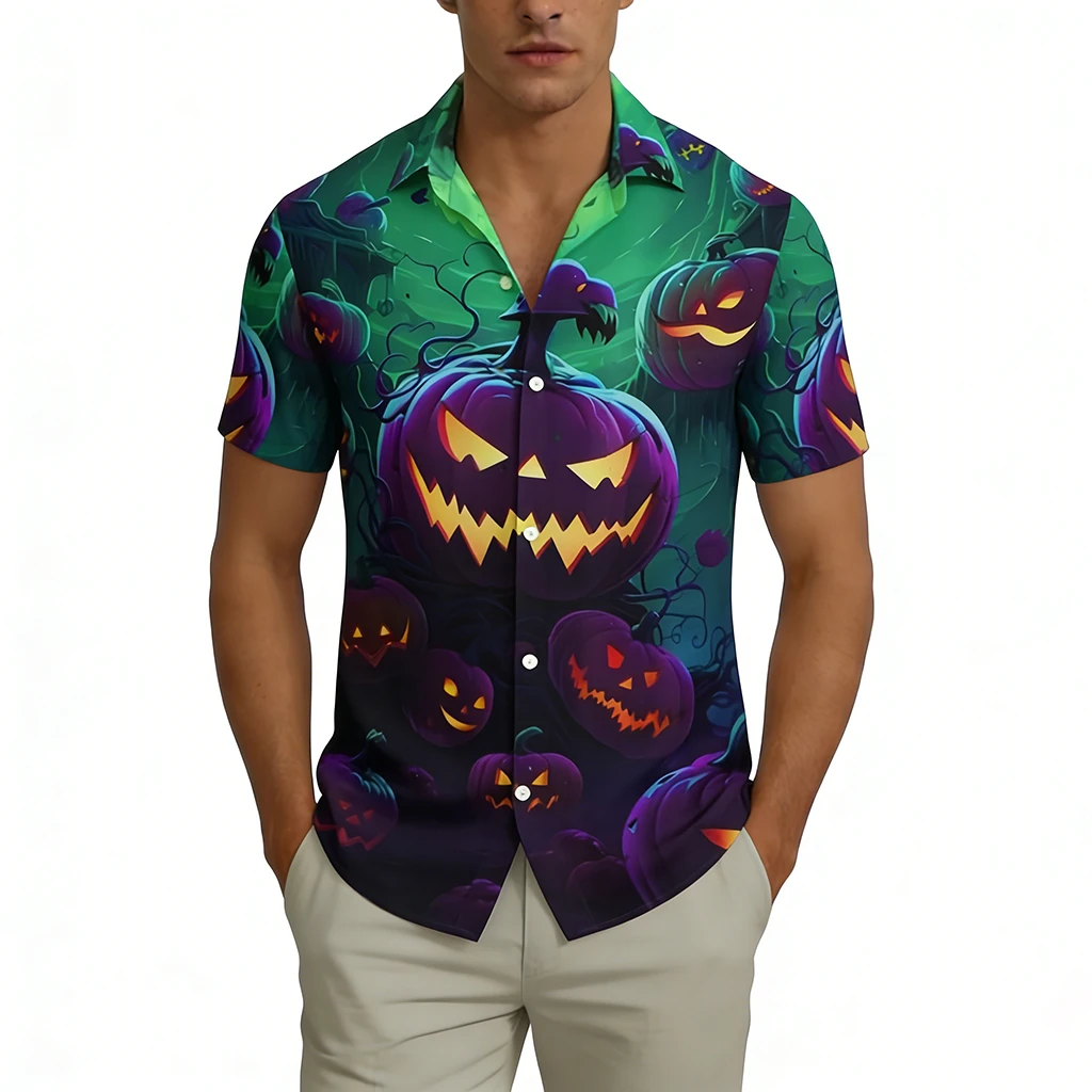 Halloween Festival Street Fashion Trend Shirt Horror Pumpkin 3D Printed Short Sleeve Tops Unisex Party Casual Breathable Blouse