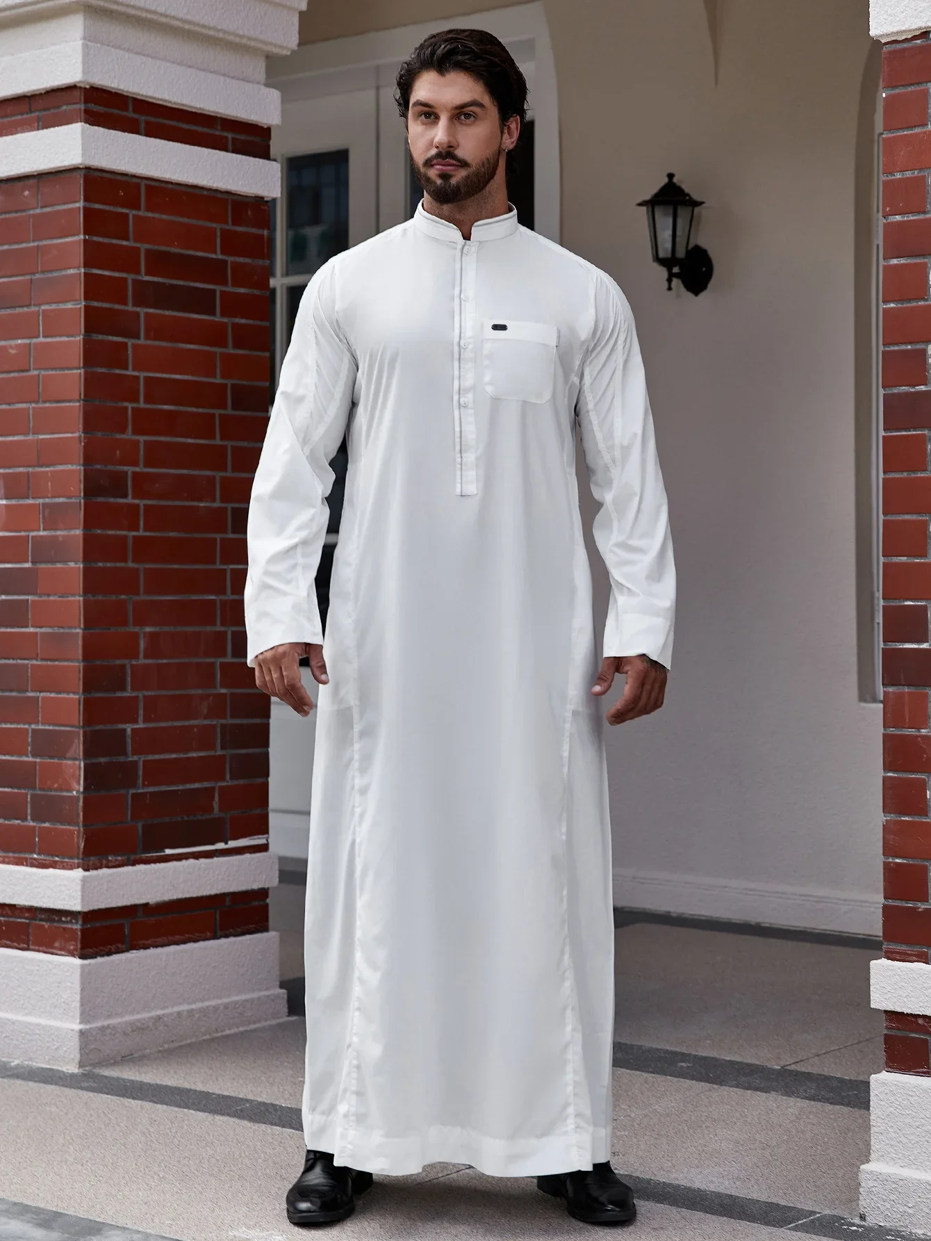 Saudi Arabia Pakistan Caftan Muslim Fashion Kaftan Thobe Dubai Turkey Islamic Clothing Men Solid Long Sleeve Loose Muslim Male