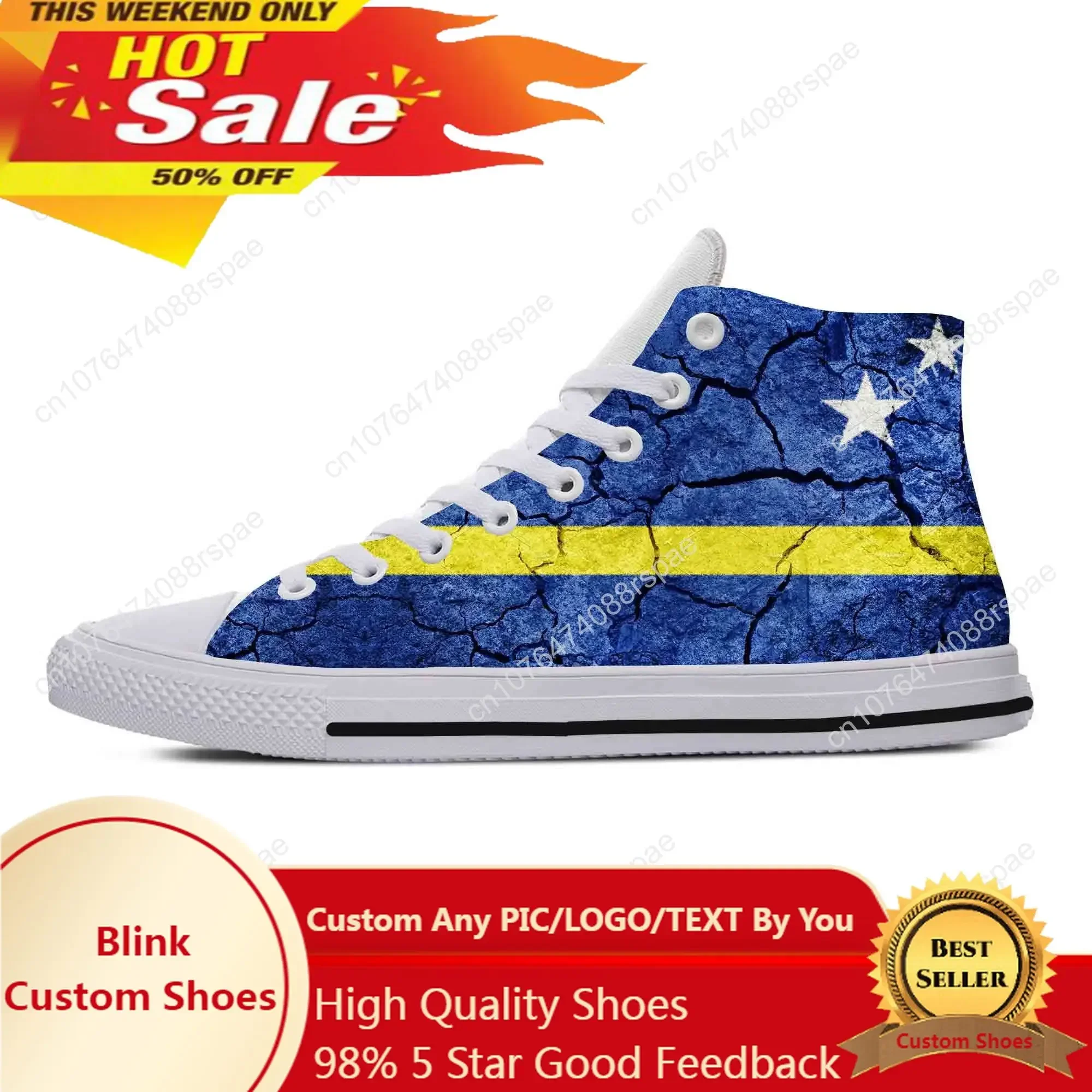 

Curacao Flag Patriotic Pride Cool Fashion Popular Casual Cloth Shoes High Top Comfortable Breathable 3D Print Men Women Sneakers