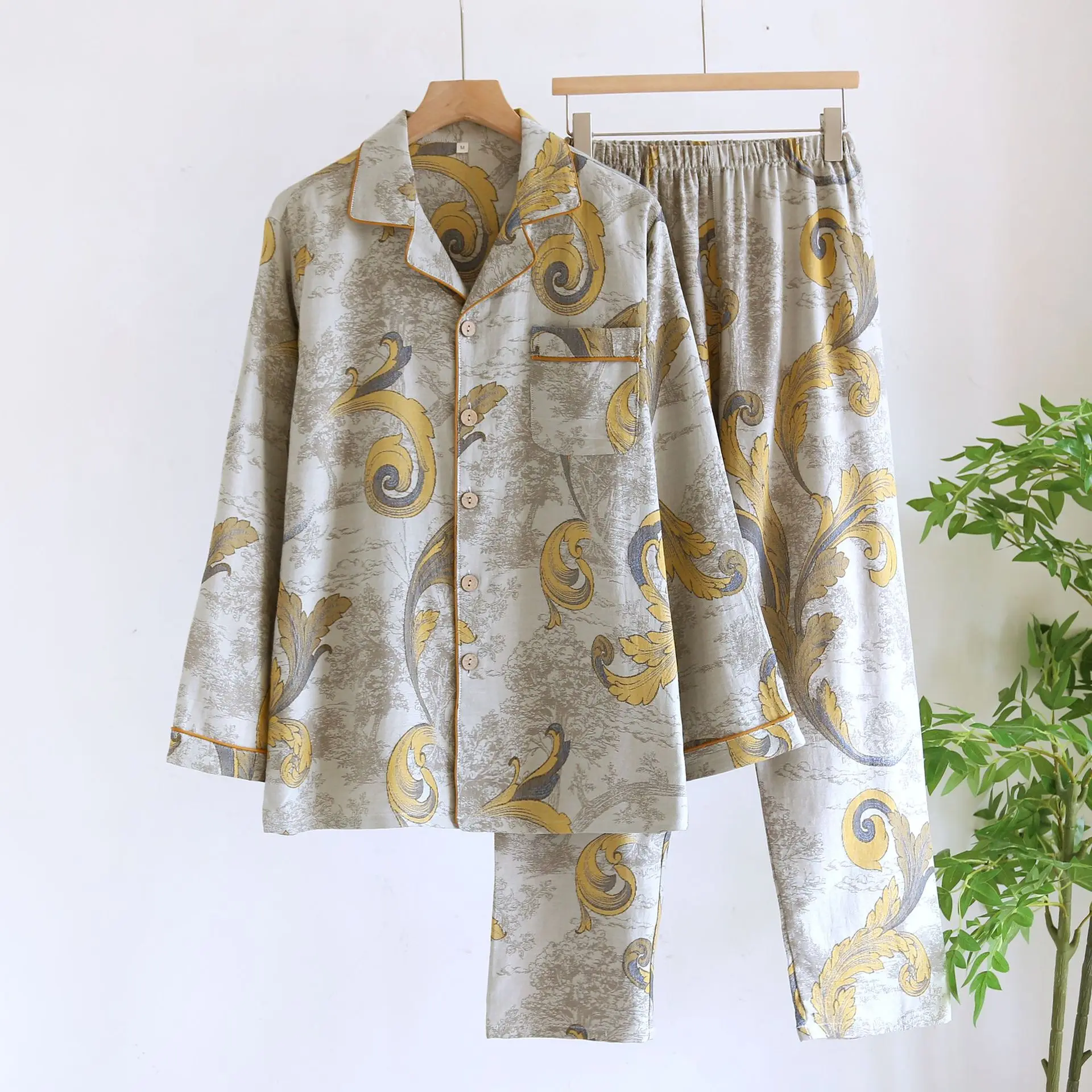 Couple Sleepwear Two-Piece Floral Print Cotton Pajamas Set Woman Nightwear 2024 Autumn New Long Sleeve Night Wear Female