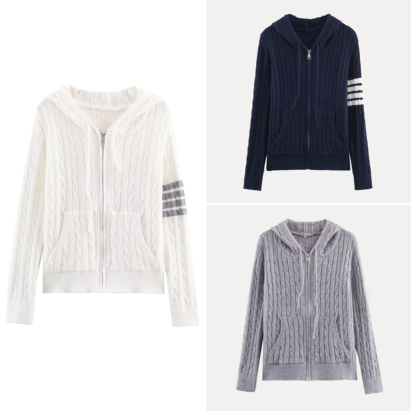 

Faionable Casual Long Sve Twist Knit Hoodie Women's Autumn 2025 Z Brand Knitted Sweater Ele Sle Striped Pattern