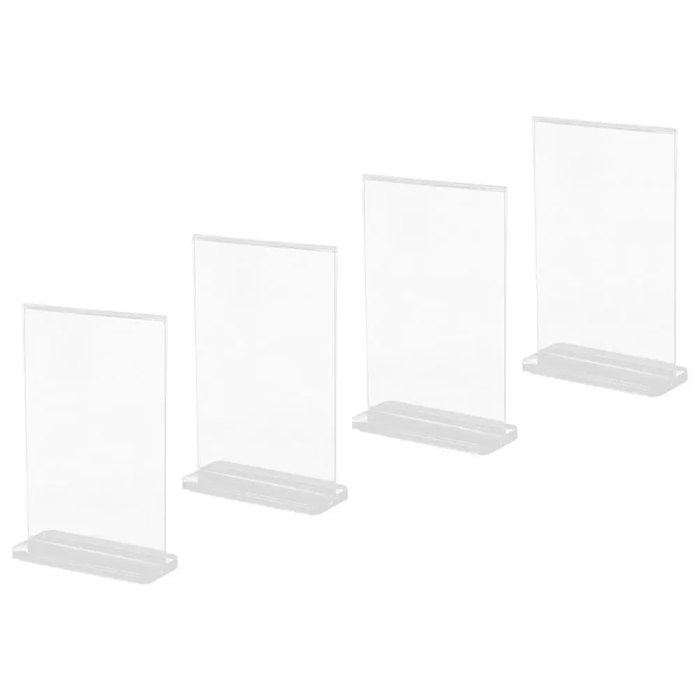 

4pcs Acrylic Display Rack 9x12.8cm Double-sided Signs T-shaped Holders for Cafes Restaurants Events Menu Storage Rack Table Top