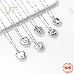 U7 925 Sterling Silver Custom Photo Heart Locket Necklaces for Women Celtic Knot Life Tree Photo Laser Engrave Memorial Jewelry